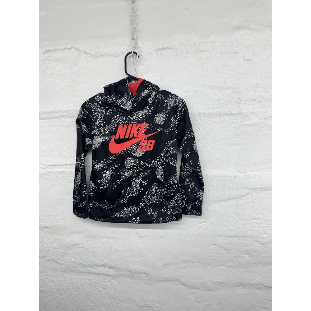 Nike SB Skateboard Hoodie Black White Swoosh Logo Boys Sz Small Athletic Sport
